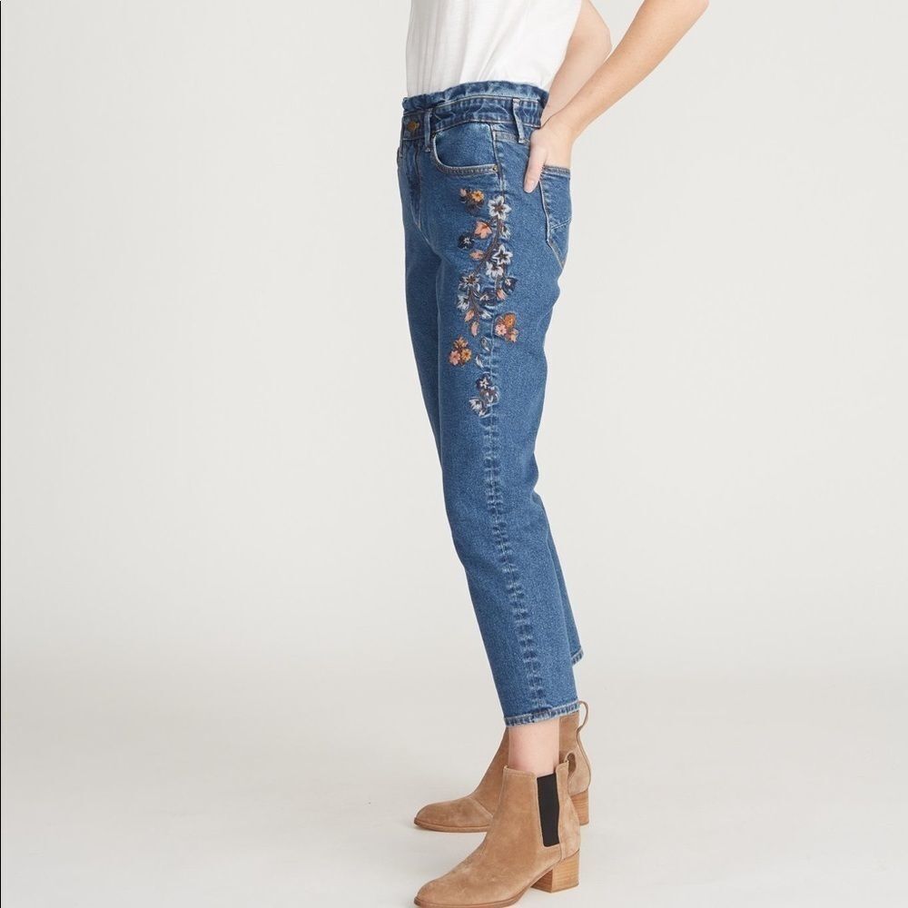 DRIFTWOOD Blue Cropped Ankle Jeans with Floral Embroidery - Picture 2 of 14
